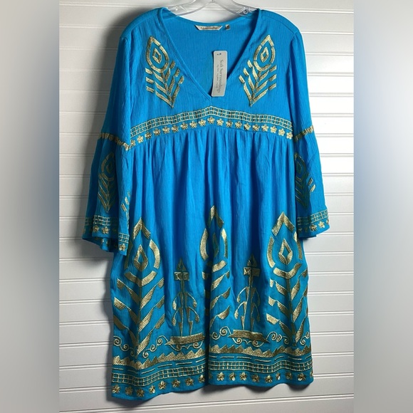 SOFT SURROUNDINGS NWT Zaneta turquoise Embroidered Gauze dress M/P - Picture 3 of 15